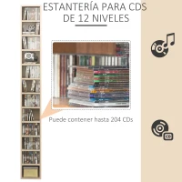 Armario para CDs HOMCOM estante de columna 12 compartimentos 21L x 20L x 175H cm capacidad máxima 204 CDs color nogal oscuro(m-4)