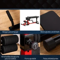 HOMCOM Máquina de sentadillas 3 en 1 Equipo para ejercicios abdominales y de espalda Bombas de sentadilla Banco reclinable ajustable en altura en 6 posiciones Acero 100 x 58 x 46 cm Rojo y negro(m-6)