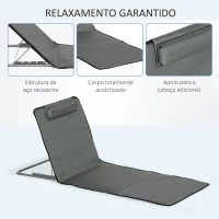 Outsunny Conjunto de 2 Esteiras de Praia Dobráveis 124x53x50cm com Encosto Ajustável e Apoio para a Cabeça Esteira de Praia Tecido Oxford Aço com Bolsa de Transporte Cinza(m-5)
