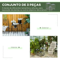 Outsunny Suporte para Vasos de Metal 3 Peças Empilháveis Suporte para Plantas com Bancada de Azulejo Decorativa para Interiores e Exteriores 31,5x31,5x60,5 cm Azul e Preto(m-4)