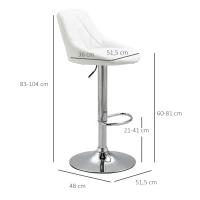 HOMCOM Jeu de 2 tabourets de bar pivotants à hauteur réglable 51,5x48x83-104 cm blanc(m-3)