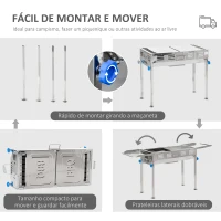 Outsunny Barbecue a Carvão de Aço Inoxidável Portátil com Altura Ajustável 2 Prateleiras 120x31x60-70cm Prata(m-4)