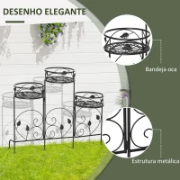 Outsunny Suporte de Metal para Plantas Suporte Dobrável para Flores com 3 Prateleiras Decoração de Interior Exterior para Jardim Terraço Balcão 74x23x62cm Preto(m-5)