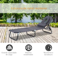 Outsunny Espreguiçadeira Dobrável com Encosto Ajustável em 4 Posições Espreguiçadeira de Jardim com Almofada Estrutura de Aço Tecido Oxford para Acampamento Praia Terraço 190x56x28cm Cinza(m-6)