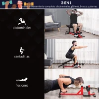 HOMCOM Máquina de sentadillas 3 en 1 Equipo para ejercicios abdominales y de espalda Bombas de sentadilla Banco reclinable ajustable en altura en 6 posiciones Acero 100 x 58 x 46 cm Rojo y negro(m-4)