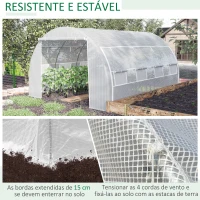 Outsunny Estufa Tipo Túnel de Jardim 4x3x2m com Porta Enrolável 8 Janelas Cobertura de PE 140g/m² e Metal Galvanizado para Cultivos de Plantas Verduras Branco(m-7)