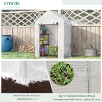 Outsunny Estufa de Jardim 143x73x195cm Estufa de Aço com 2 Prateleiras e Porta Enrolável para Cultivos de Plantas Vasos de Flores Pátio Exterior Branco(m-6)