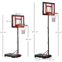 Homcom Panier de Basket Réglable 205-261 cm Rouge Noir(m-3)
