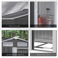 Outsunny Abrigo de Jardim de 2m² 152x132x188cm Abrigo de Exterior de Aço Galvanizado com Porta Corredeira e Ventilações para Armazenamento de Ferramentas Cinza(m-5)
