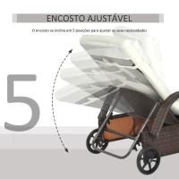 Outsunny Espreguiçadeira de Vime Jardim Espreguiçadeira com Encosto Ajustável em 5 Posições Almofadas Acolchoadas Apoio para a Cabeça e 2 Rodas 200x73x56-103cm Marrom e Bege(m-6)