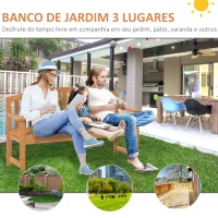 Outsunny Banco de Jardim de 3 Lugares Banco de Ripas de Madeira com Encosto Apoio para os Braços Terraço Varanda Exterior Carga 320kg 140x50x85cm Natural(m-4)