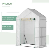 Outsunny Estufa de Jardim 143x73x195cm Estufa de Aço com 2 Prateleiras e Porta Enrolável para Cultivos de Plantas Vasos de Flores Pátio Exterior Branco(m-5)