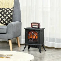 HOMCOM Chimenea Eléctrica de Pie 750/1500 W con 2 Niveles de Potencia Efecto Llama Área de Cobertura 15-20 m² Negro(m-2)