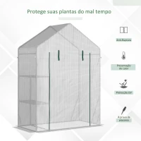 Outsunny Estufa de Jardim 143x73x195cm Estufa de Aço com 2 Prateleiras e Porta Enrolável para Cultivos de Plantas Vasos de Flores Pátio Exterior Branco(m-4)