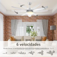 HOMCOM Ventoinha de Teto 20,5W Diâmetro 132cm com Controle Remoto Luz LED Ajustável em 3 Níveis 3 Lâminas Reversíveis 6 Velocidades e Temporizador para Dormitório Sala de Estar Branco(m-4)
