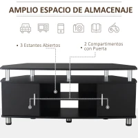 HOMCOM Banco de TV de diseño contemporáneo, multialmacenamiento: 2 puertas, nicho central, estante grande, 120L x 40L x 52H cm, negro, cromado(m-4)