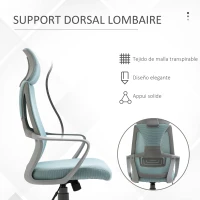 Chaise  Vinsetto Ergonomique Chaise de Bureau Inclinable Hauteur Réglable 64x55x116-126 cm Bleu(m-6)