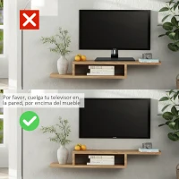 HOMCOM Mueble de TV Mesa Flotante para Televisión hasta 60 Pulgadas en la Pared con 2 Estantes Madera 152,4x29,8x21 cm Roble Claro(m-5)