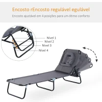 Outsunny Espreguiçadeira Dobrável com Encosto Ajustável em 4 Posições Espreguiçadeira de Jardim com Almofada Estrutura de Aço Tecido Oxford para Acampamento Praia Terraço 190x56x28cm Cinza(m-4)