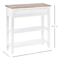 HOMCOM Table console multifonctionnelle Table d'appoint 75,6x27,5x80,5 cm Bois naturel Blanc(m-3)