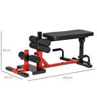 HOMCOM Máquina de sentadillas 3 en 1 Equipo para ejercicios abdominales y de espalda Bombas de sentadilla Banco reclinable ajustable en altura en 6 posiciones Acero 100 x 58 x 46 cm Rojo y negro(m-3)