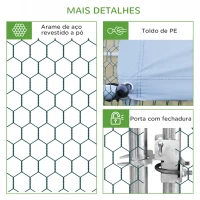 PawHut Galinheiro de Exterior Grande 3x8x2m Gaiola para 16-24 Galinhas de Aço Galvanizado com Teto de PE e Fechadura para Coelhos Prata(m-7)