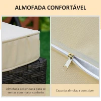Outsunny Espreguiçadeira de Vime de Jardim Espreguiçadeira com Encosto Ajustável em 4 Posições Almofadas Acolchoadas e Capa Removível para Terraço Pátio Exterior 192x62,5x58-95cm Marrom e Bege(m-6)