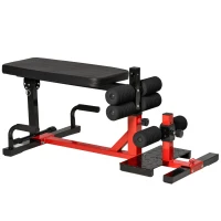 HOMCOM Máquina de sentadillas 3 en 1 Equipo para ejercicios abdominales y de espalda Bombas de sentadilla Banco reclinable ajustable en altura en 6 posiciones Acero 100 x 58 x 46 cm Rojo y negro(m-1)