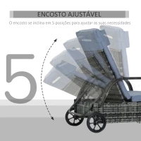 Outsunny Espreguiçadeira de Vime Jardim Espreguiçadeira com Encosto Ajustável em 5 Posições Almofadas Acolchoadas Apoio para a Cabeça e 2 Rodas 200x73x56-103cm Cinza(m-6)