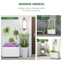 Outsunny Floreira com Treliça de Madeira Maciça com 4 Rodas Caixa de Plantio com Suporte para Plantas Trepadeiras e Malha Geotêxtil para Cultivos de Plantas Flores 76x30x155cm Branco(m-4)