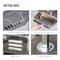 Outsunny Barbecue a Carvão de Aço Inoxidável Portátil com Altura Ajustável 2 Prateleiras 120x31x60-70cm Prata(m-6)