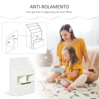 HOMCOM Estante de Madeira para Brinquedos com 3 Compartimentos 2 Cubos e Gaveta Móvel com 4 Rodas Estante para Livros Infantil para Dormitório Infantil Sala de Jogos 60x29,9x90cm Branco(m-5)