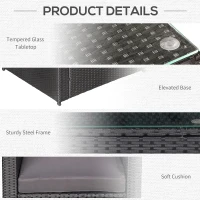 Outsunny Set Mobilier de Gradina Ratan PE de 3 Piese, 2 Fotolii de Exterior, Masuta si Perne, Negru(m-5)