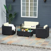 Outsunny Set pentru gradina 4 Piese din Rattan si Otel, Crem(m-12)