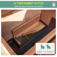 Pawhut Cusca Iepuri 2 Niveluri – Lemn cu Roti, Tava Detasabila & Rampa(m-5)