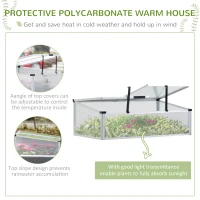 Outsunny Jardiniera inaltata cu mini sera din policarbonat si raft inferior din aluminiu si PVC, gri(m-4)