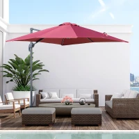 Outsunny Umbrela de Gradina cu Manivela 245x245cm cu Rotatie 360° Parasolar Reglabil Rosu Inchis(m-2)
