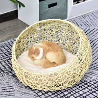 PawHut Pat pentru Pisici din Rattan cu Perna din Lin si Bumbac Bej Ф56 x 35 cm(m-2)