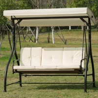 Outsunny Leagan Recliner de Gradina cu Acoperis Parasolar pentru 3 Persoane, 196 x 117 x 178cm Crem(m-4)