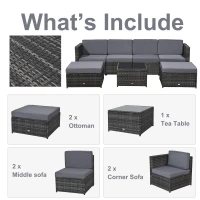Outsunny Set din 7 Piese Living pentru exterior din Rattan , Gri(m-4)