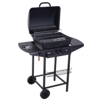 Outsunny Barbecue pe Gaz cu 2 Grilaje Raft Lateral si Capac in Metal Negru(m-1)