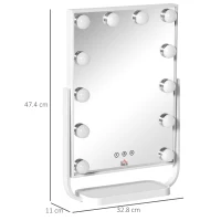 HOMCOM Oglinda pentru make-up, cu iluminare, inclinabila, cu 12 lumini LED si luminozitate reglabila, alb(m-3)
