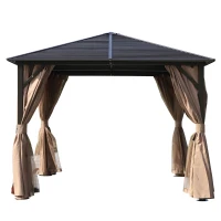 Outsunny Foisor cu Perdele Laterale Schelet in Aluminiu,Maro si Negru 3x3m(m-3)