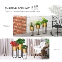 Outsunny Jardiniera Set de 3 Piese cu Suport din Metal pentru Amenajare la Interior si Exterior Auriu(m-7)