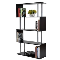 HOMCOM Bibliotecă cu Design Modern 4 Rafturi, Neagră, 80x30x145cm(m-1)