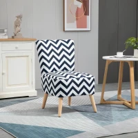 HOMCOM Scaun Capitonat cu Motive Ondulate din Lemn pentru Sufragerie si Bucatarie Alb si Albastru, 51x62x81cm(m-2)