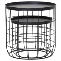 Outsunny Set 2 Piese Masuta de Cafea din Metal Negru , Φ50x50cm & Φ41.5x35.5cm(m-4)