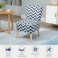 HOMCOM Scaun Capitonat cu Motive Ondulate din Lemn pentru Sufragerie si Bucatarie Alb si Albastru, 51x62x81cm(m-6)