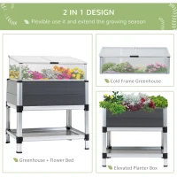 Outsunny Jardiniera inaltata cu mini sera din policarbonat si raft inferior din aluminiu si PVC, gri(m-3)
