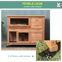 Pawhut Cusca Iepuri 2 Niveluri – Lemn cu Roti, Tava Detasabila & Rampa(m-6)